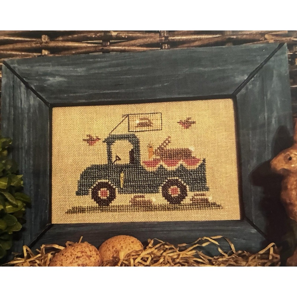 Homespun Elegance Cross Stitch Chart - Hippity Hoppity Truck Rustic Spring Theme
